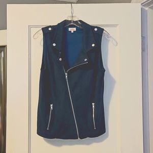 Blue faux suede zip up vest, Size M